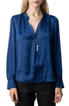Zadig & Voltaire Zadig&voltaire Womens Bleu Roi Tink V-neck Satin Shirt In Bleu Roi