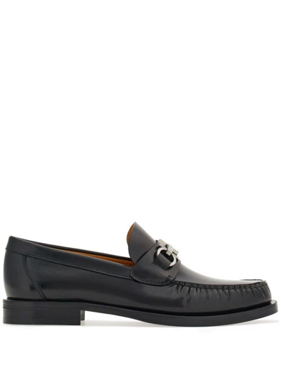 Ferragamo Gancini Leather Loafers In Black