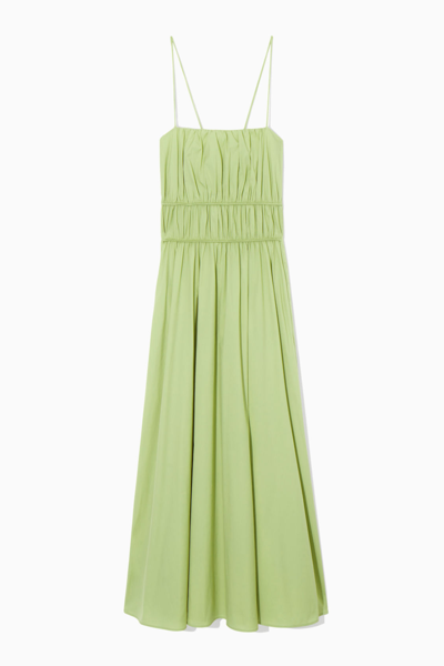 Cos Gathered Bustier Midi Dress In Green