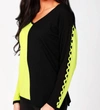 ANGEL Color Block V With Detail Top In Black/kiwi