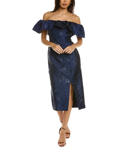 ml Monique Lhuillier Off-the-shoulder Midi Dress In Blue