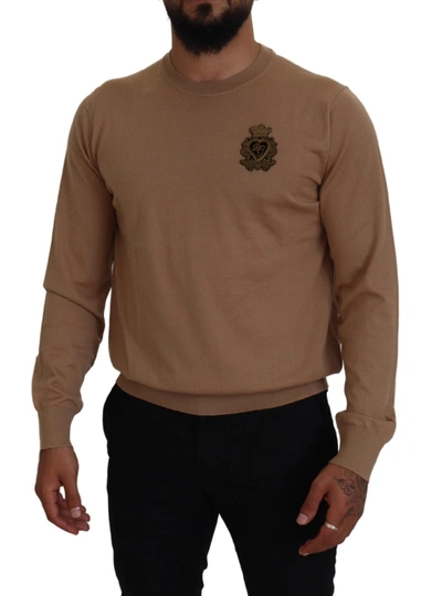 Dolce & Gabbana Beige Cashmere Crown Logo Pullover Jumper