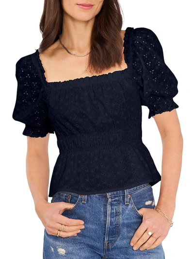 1.state Womens Smocked Eyelet Blouse In Blue