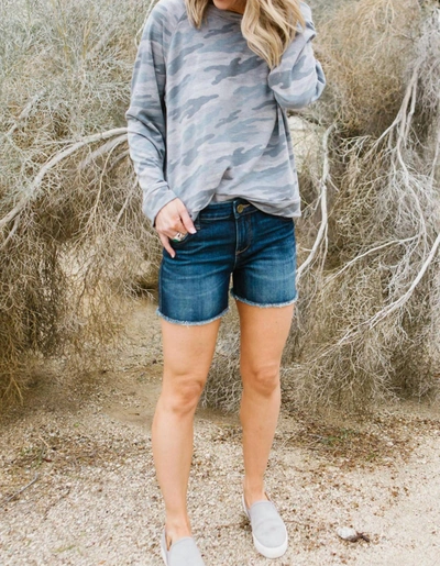 Elan Lace-up Back Sweatshirt In Blue Camo