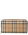 Burberry Check E-canvas Zip Around Wallet In Beige