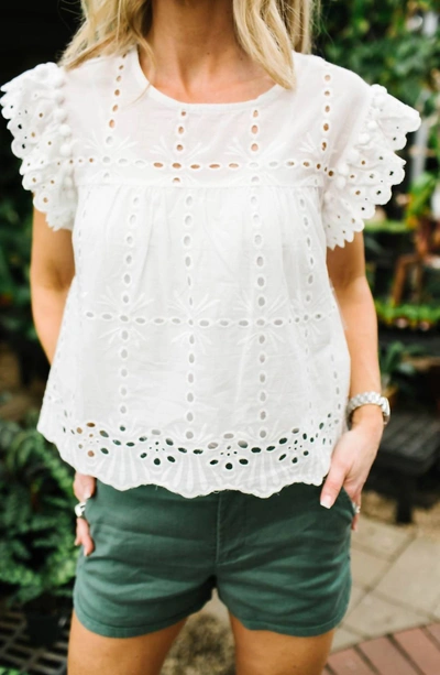 Bishop + Young Babydoll Pom Pom Top In White