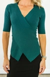 APRICOT FAUX WRAP KNIT TOP IN EMERALD GREEN