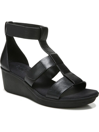 Naturalizer Rylan Womens Leather Ankle Strap Wedge Sandals In Black