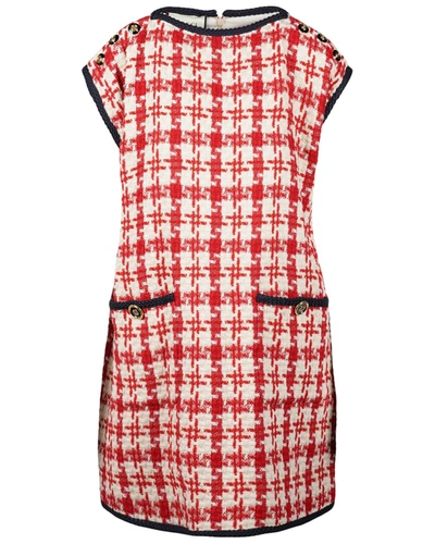 Gucci Graphic Tweed Wool Dress In Red