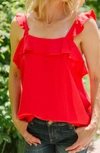 VELVET HEART SALEM RUFFLE TANK IN RED