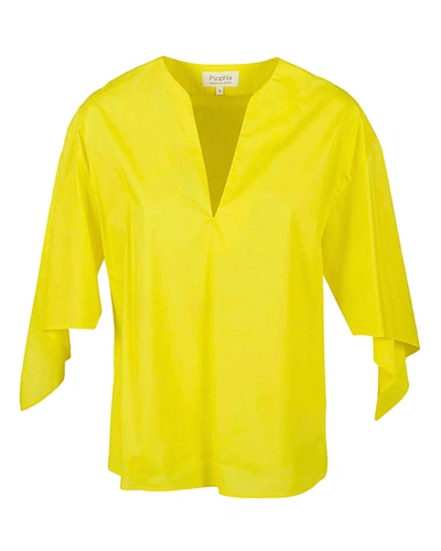 Psophia Cotton V-neck Top In Yellow