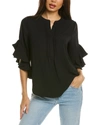 Vince Camuto Ruffle Sleeve Split Neck Blouse In Black