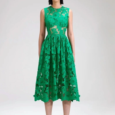 Self-portrait Green 3d Cotton Lace Midi Dress
