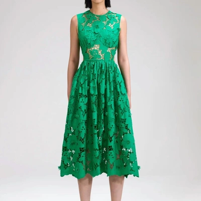 Self-portrait Green 3d Cotton Lace Midi Dress | ModeSens