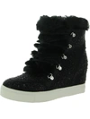 Steve Madden Becoming Womens Rhinestone Faux Fur Lined Ankle Boots In Multi