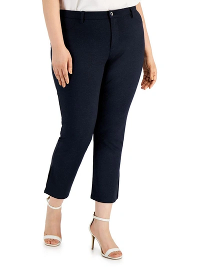 Calvin Klein Plus Womens Cropped High Rise Straight Leg Pants In Blue