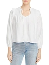 Bella Dahl Linen Tie Neck Ruffle Sleeve Top In White
