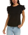 Vince Camuto Mixed Media Tiered Ruffle Sleeve Top In Black