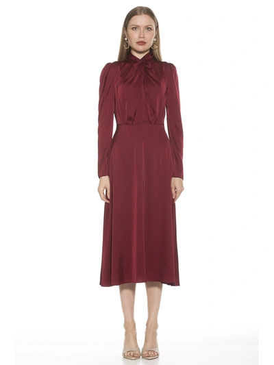Alexia Admor Gillian Draped Mock Neck Long Sleeve Midi Dress In Burgundy