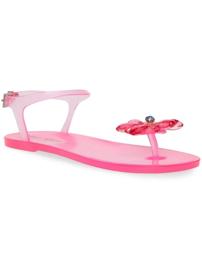 Betsey Johnson Tabby Womens Glitter Flat Jelly Sandals In Pink Multi