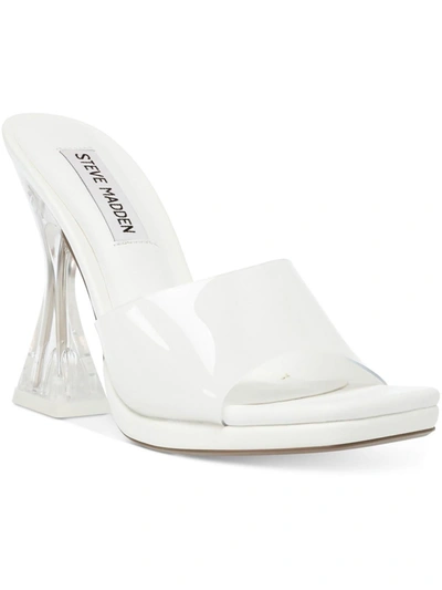 Steve Madden Lipa Womens Faux Leather Square Toe Mule Sandals In White