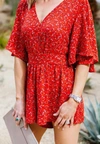 Jack By Bb Dakota Spring Breaker Flutter Sleeve Romper In Red