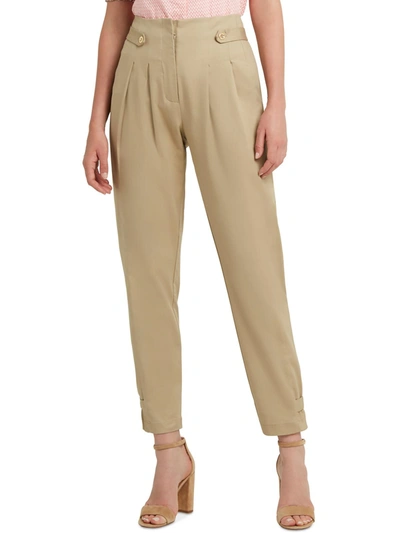 H Halston Womens Side Tab Cropped Straight Leg Pants In Green