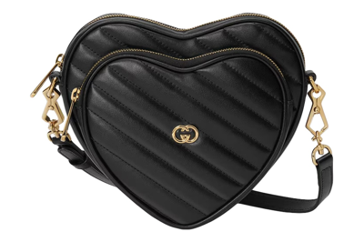 Pre-owned Gucci Interlocking G Mini Heart Shoulder Bag Black