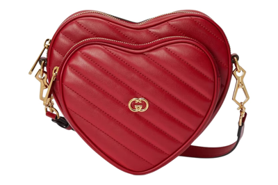 Pre-owned Gucci Interlocking G Mini Heart Shoulder Bag Red