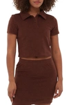 Bench Filby Terry Crop Polo T-shirt In Shaved Chocolate
