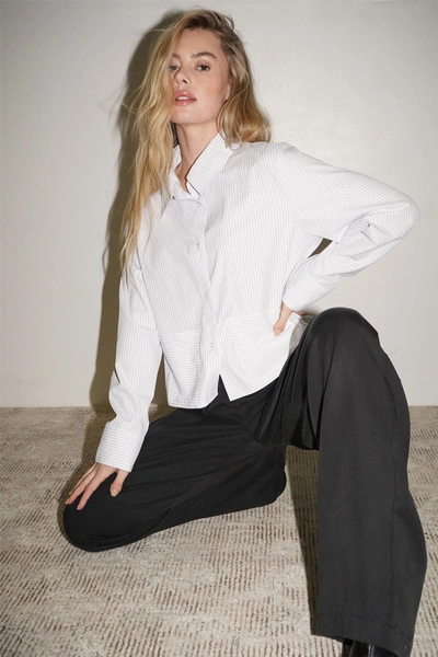 Lna Clothing Rai Button Up In White And Black