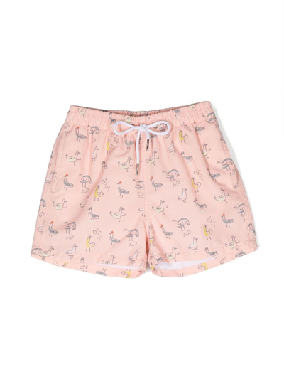 Knot Kids' Parker Duck-print Swim Shorts In Orange