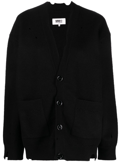 Mm6 Maison Margiela V-neck Virgin-wool Cardigan In Black