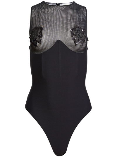 Fleur Du Mal Sequin-embellished Bodysuit In Black