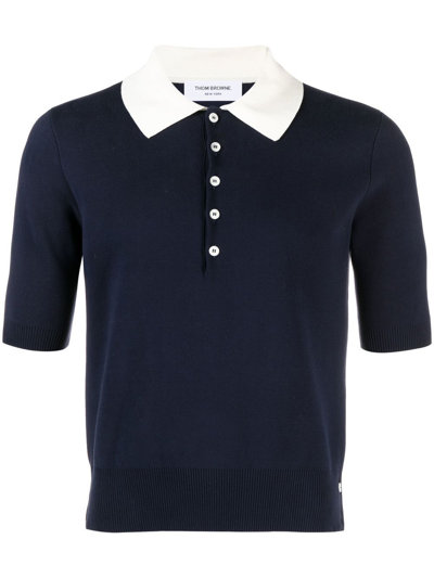 Thom Browne Contrasting-collar Detail Polo Shirt In Blue