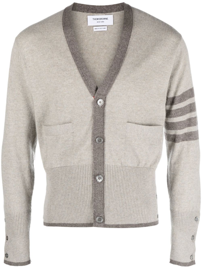 Thom Browne 4-bar Cashmere Cardigan In Grey