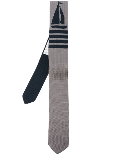 Thom Browne Sailboat Icon Jacquard Knit Tie In Light Grey