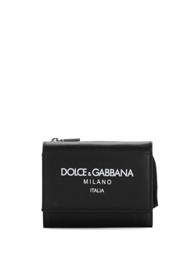 Dolce & Gabbana Logo-print Flap Wallet In Black