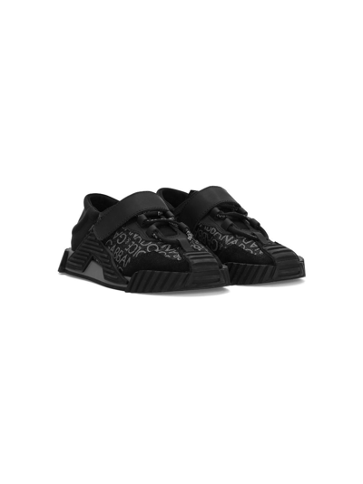 Dolce & Gabbana Kids' Logo-jacquard Low-top Sneakers In Black