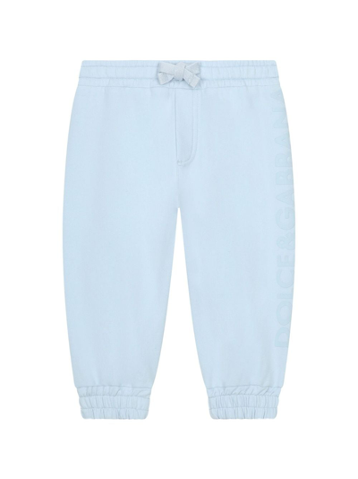 Dolce & Gabbana Babies' Flocked-logo Drawstring Track Trousers In Blue