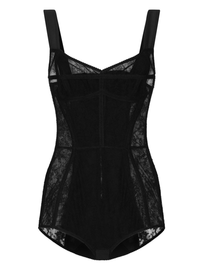 Dolce & Gabbana Lace-detailing Sweetheart-neck Bodysuit In Black