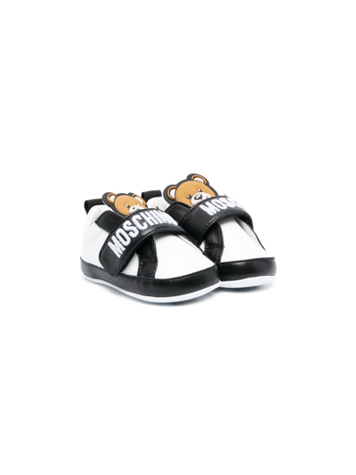 Moschino Babies' Teddy Bear Motif Leather Pre-walkers In White