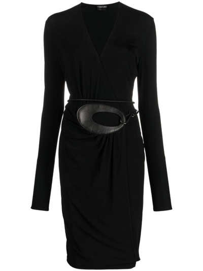 Tom Ford Jersey Wrap Mini Dress In Black