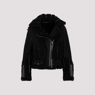 Tom Ford Merino Shearling Biker Jacket In Nero