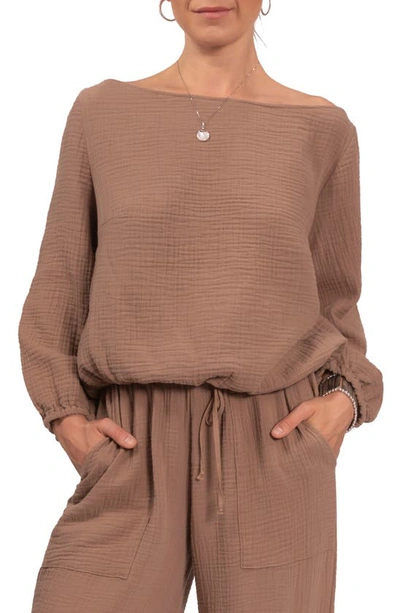 Everyday Ritual Penny Off The Shoulder Lounge Top In Mushroom