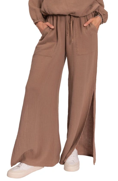 Everyday Ritual Riley Cotton Gauze Split Hem Pants In Mushroom