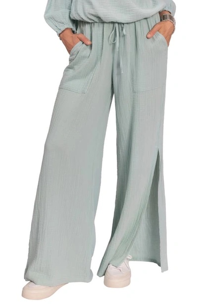 Everyday Ritual Riley Cotton Gauze Split Hem Pants In Chalcedony