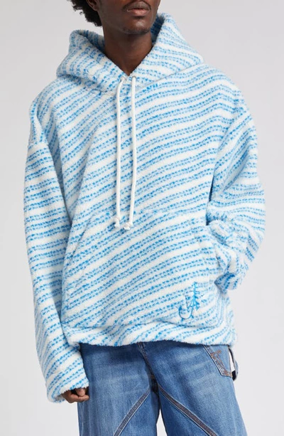 Jw Anderson Oversized Striped Fleece Hoodie In Blue