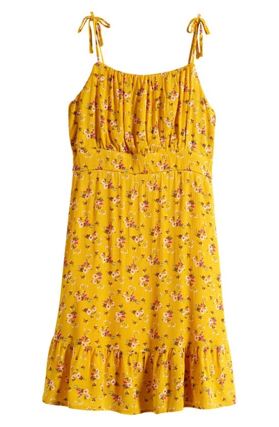 Zunie Kids' Floral Tie Strap Sundress In Mustard Multi
