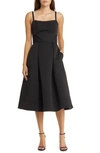 Amsale Faille Cocktail Midi Dress In Black